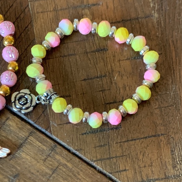 Hand Crafted Pink and Gold Kids Bracelet Set - Picture 3 of 3